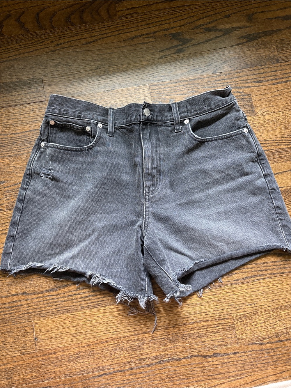 Madewell Black Washed Relaxed Mid-Length Denim Cutoff Shorts